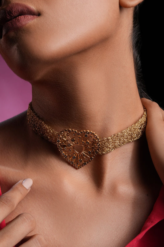 Crystal Heart Choker Necklace 