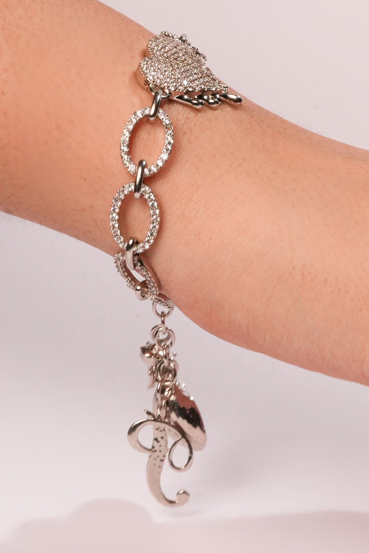 Silver Crystal Heart Dripping Bracelet 
