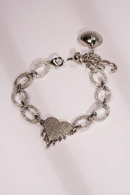 Silver Crystal Heart Dripping Bracelet 