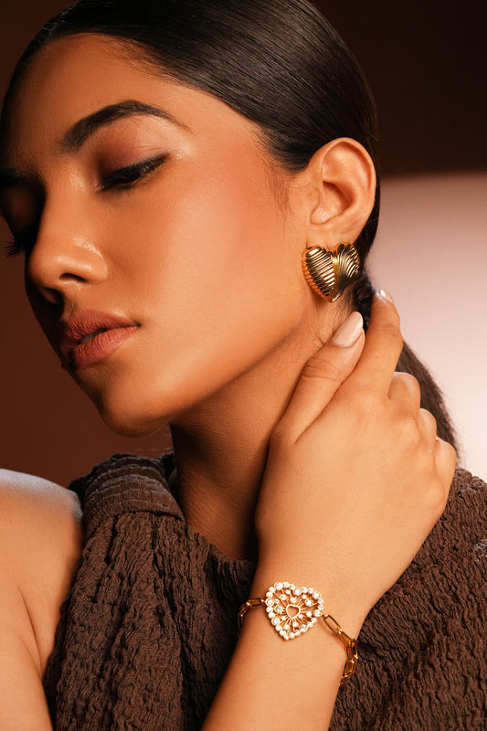 Gold Heart Crystal Link Bracelet 
