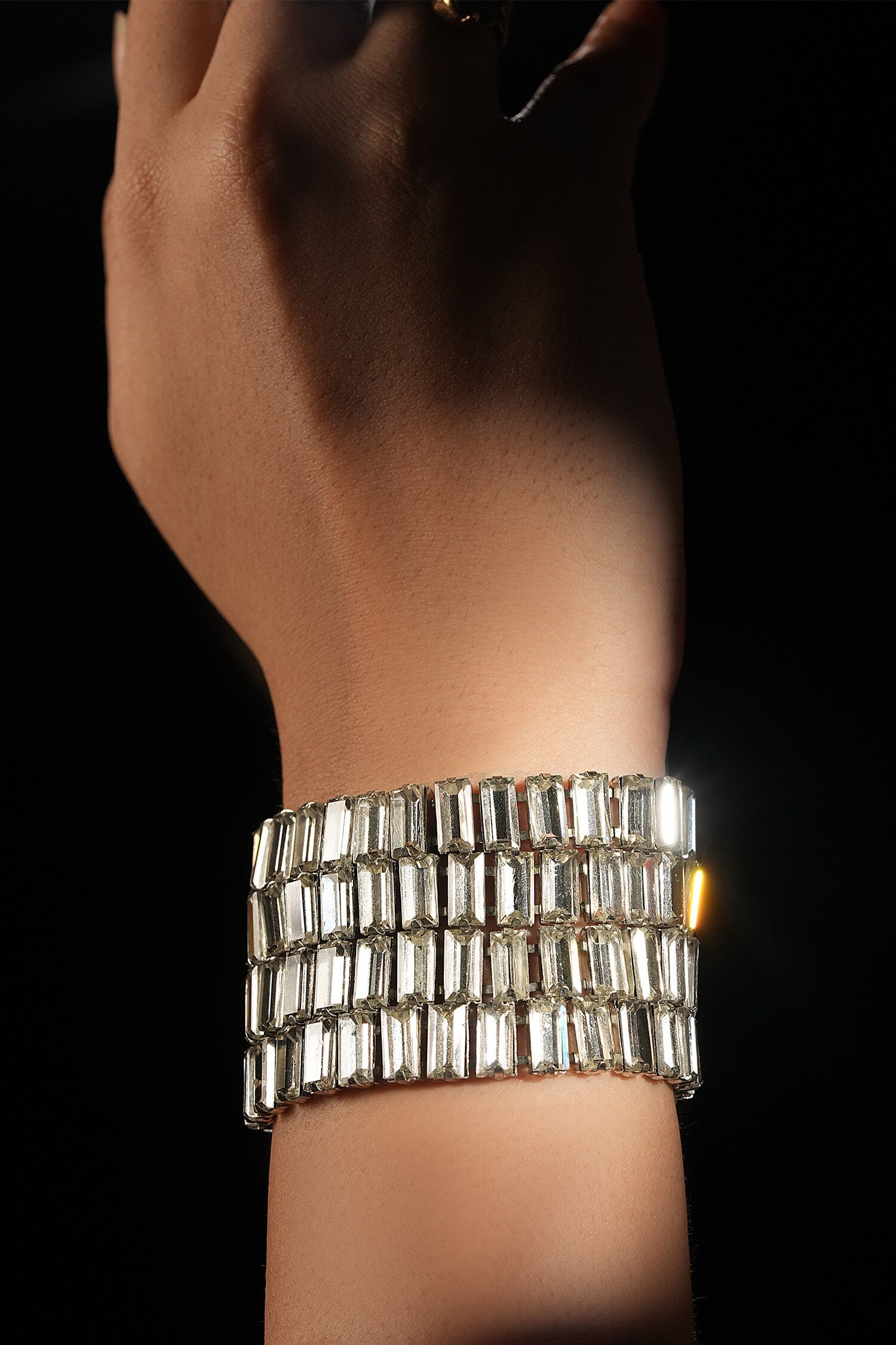 Silver Multi Row Crystal Link Bracelet 