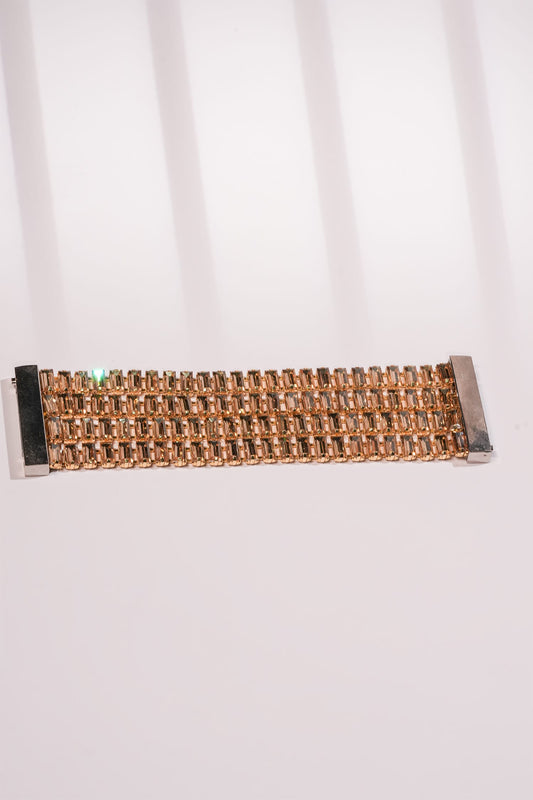 Gold Crystal Embellished Multi Row Bracelet 