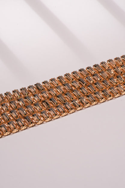 Gold Crystal Embellished Multi Row Bracelet 