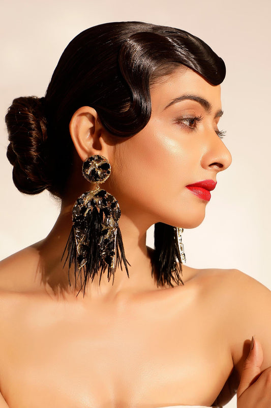 Black Blossom Dangler Earrings 
