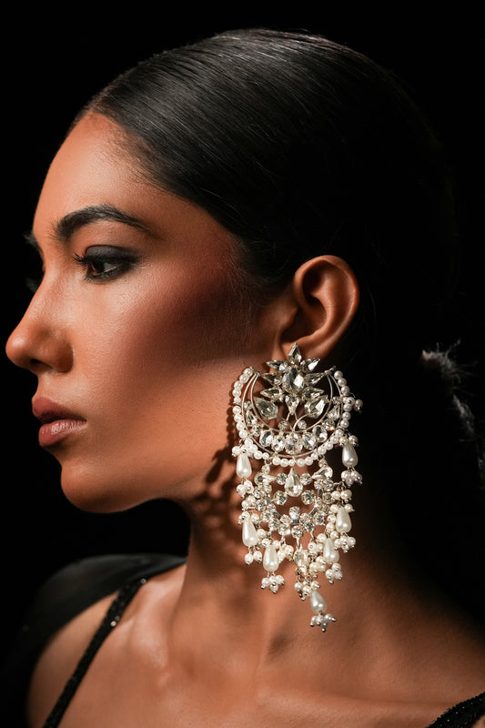 Silver Pearl & Crystal Chandbalis 