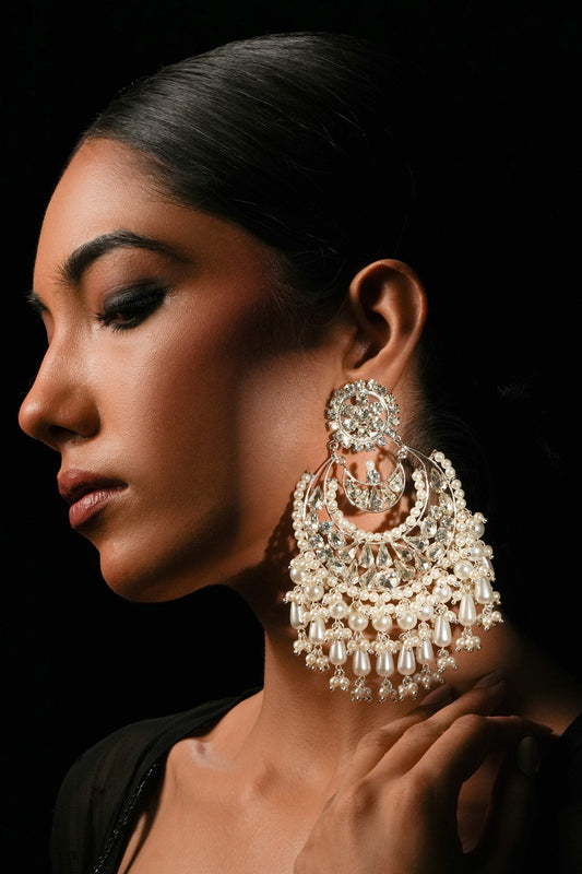 Pearl & Crystal Half Moon Chandbalis 