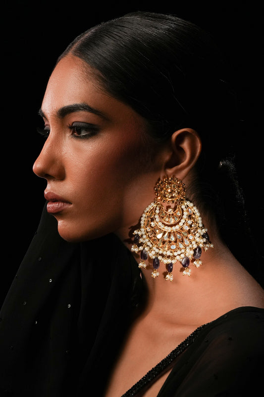 Gold Amethyst Pearl Chandbalis 