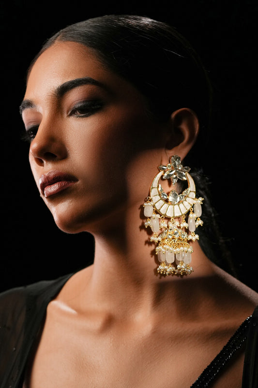 Gold Plated Crystal Chand Bloom Chandbalis 