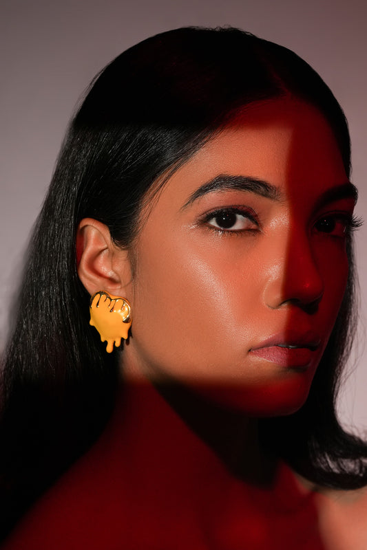 Gold Plated Dripping Heart Studs 