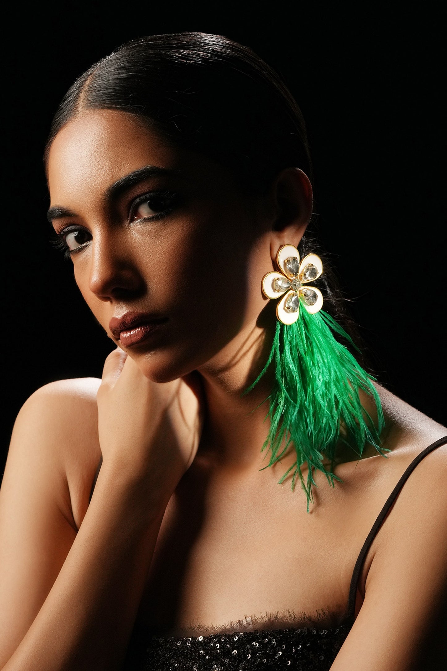 Daisy Crystal Feather Danglers 