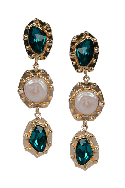 Teal Blue Gemstone & Pearl Drop Earrings 