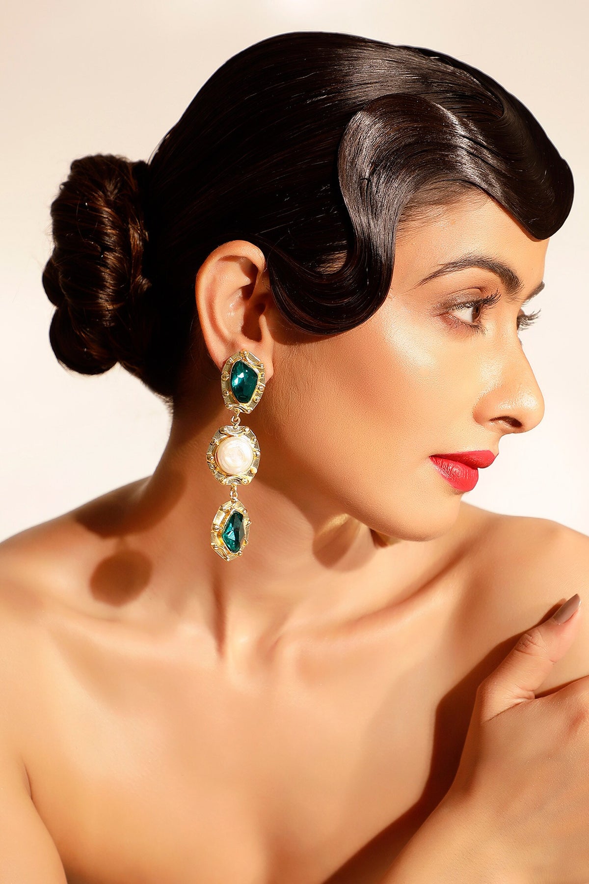 Teal Blue Gemstone & Pearl Drop Earrings 