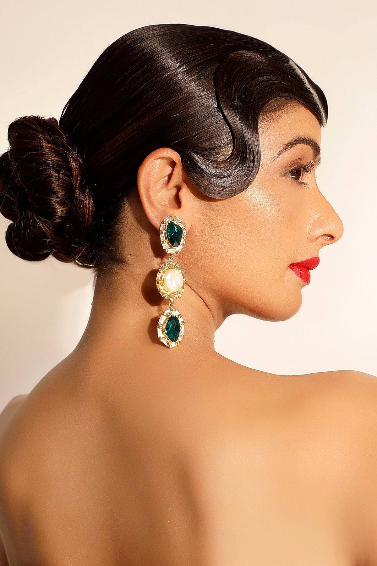 Teal Blue Gemstone & Pearl Drop Earrings 