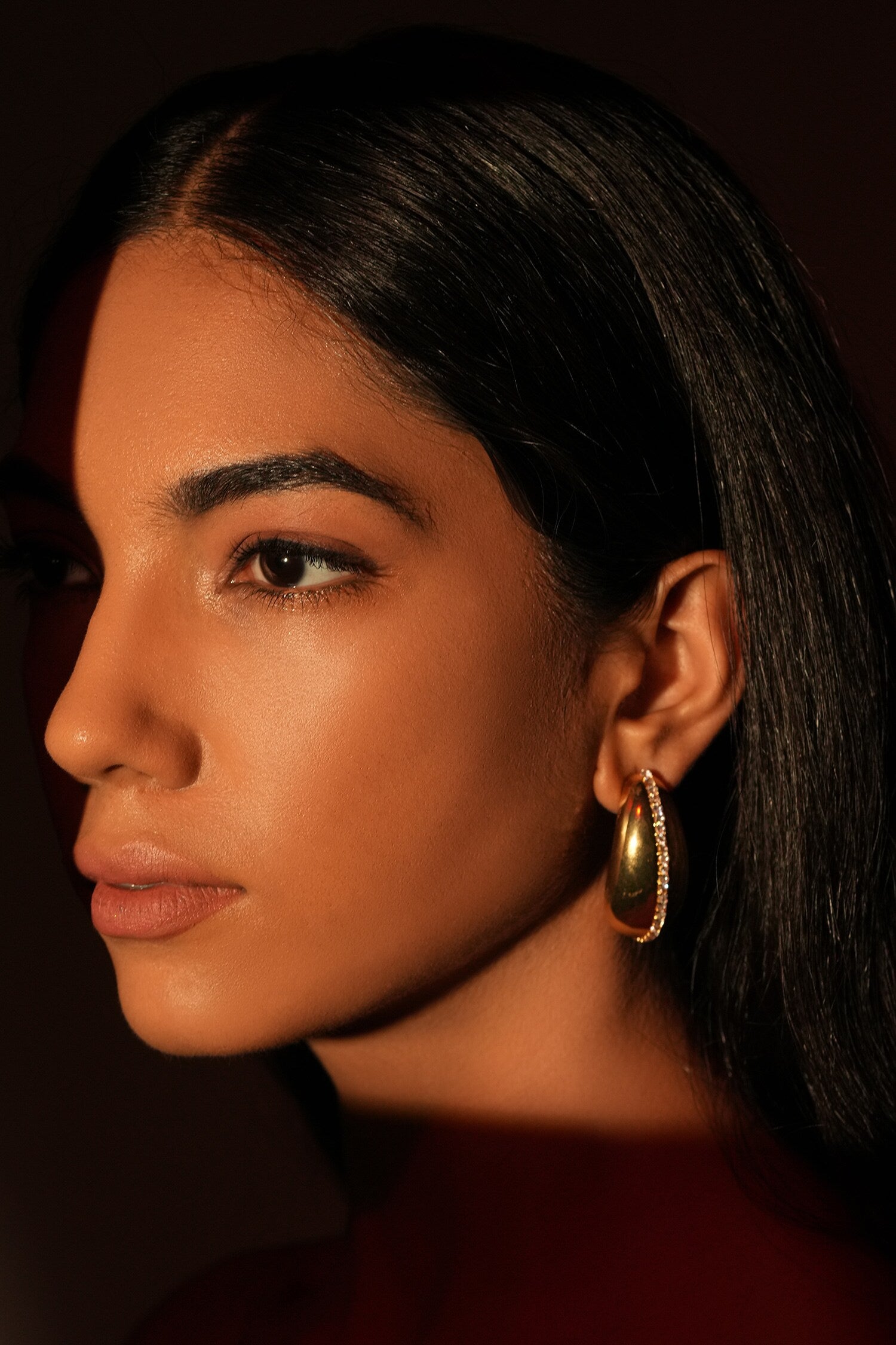 Gold Crystal Bean Shaped Studs 