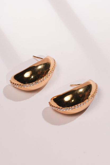 Gold Crystal Bean Shaped Studs 