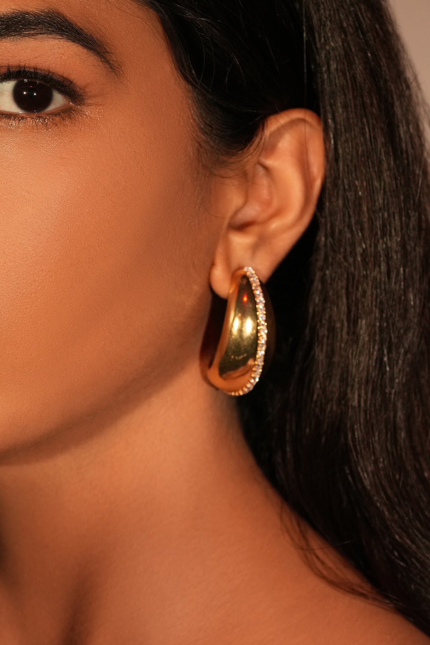 Gold Crystal Bean Shaped Studs 