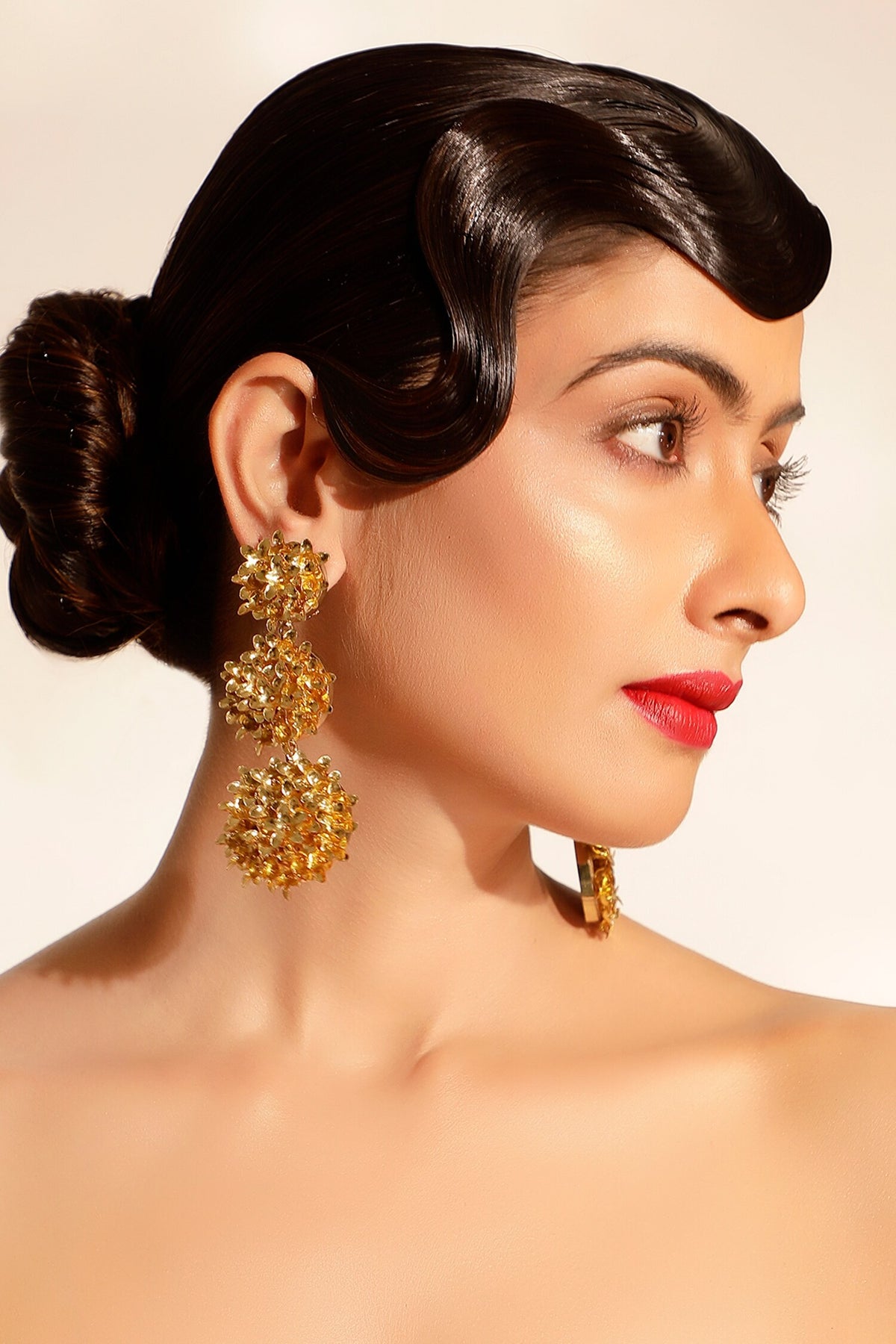Gold Sequin Floret Dangler Earrings 