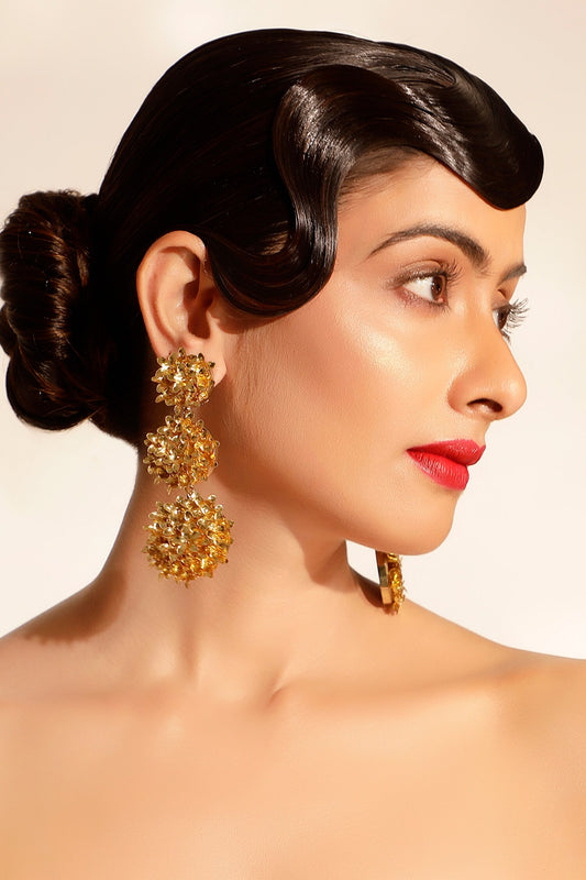 Gold Sequin Floret Dangler Earrings 