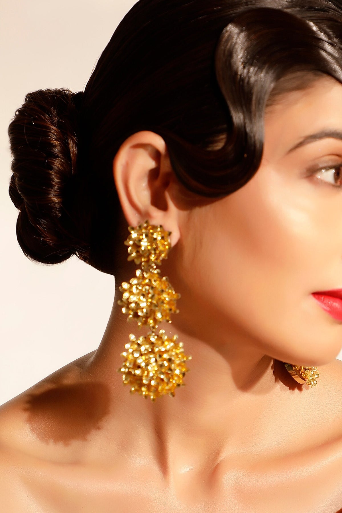 Gold Sequin Floret Dangler Earrings 