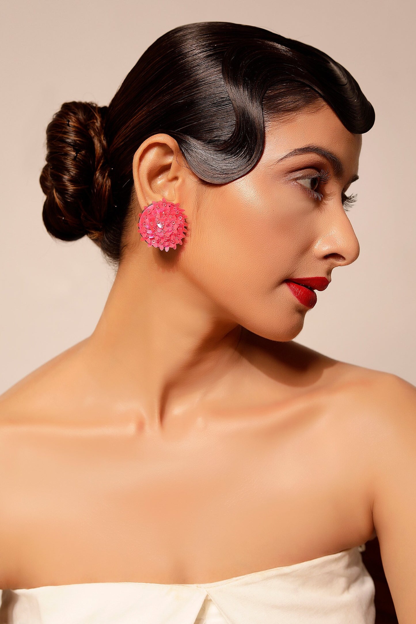 Pink Sequin Embellished Stud Earrings 