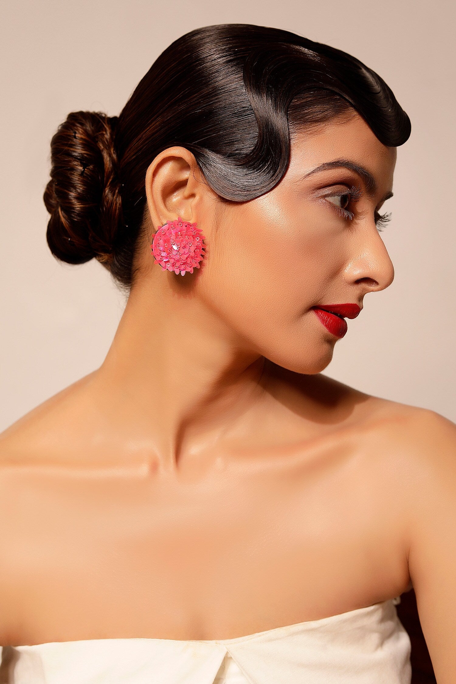 Pink Sequin Embellished Stud Earrings 