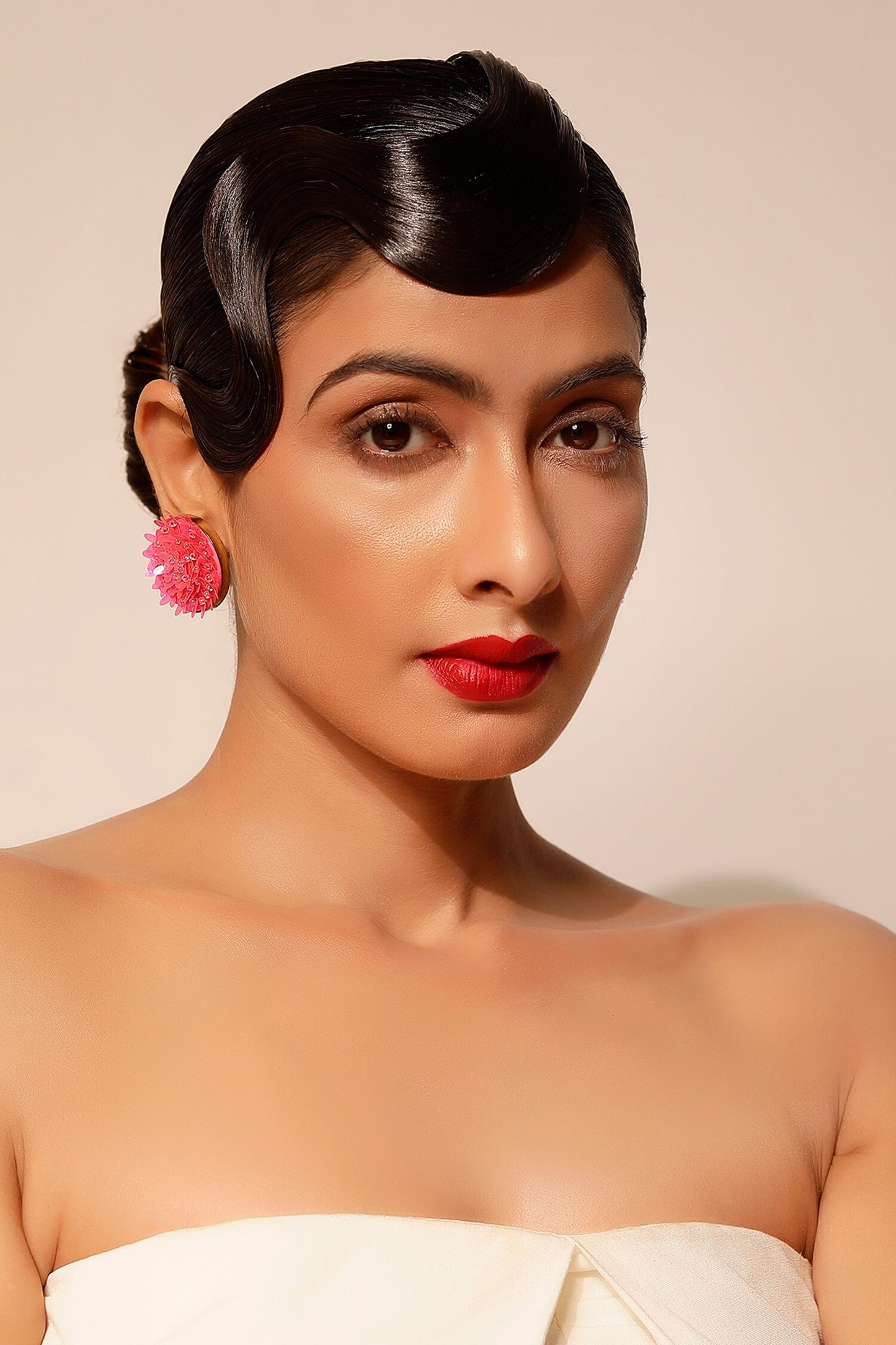 Pink Sequin Embellished Stud Earrings 