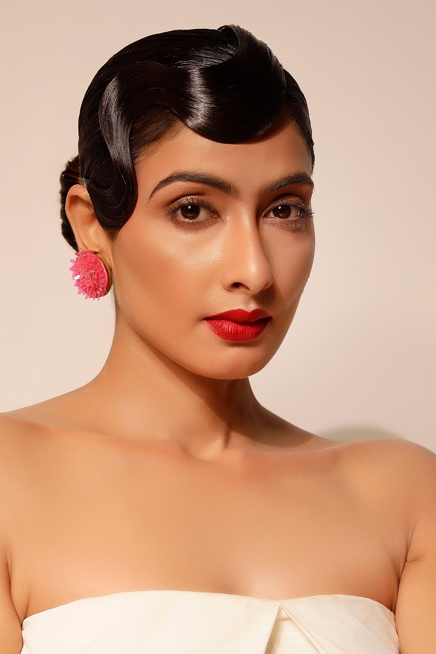 Pink Sequin Embellished Stud Earrings 