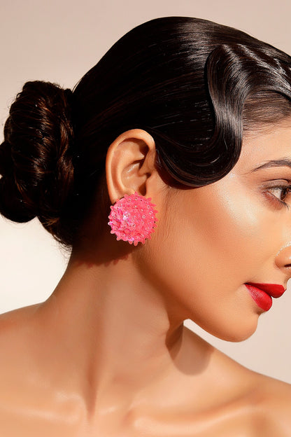 Pink Sequin Embellished Stud Earrings 