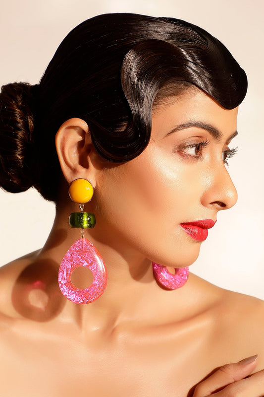 Teardrop Resin & Foil Detail Earrings 