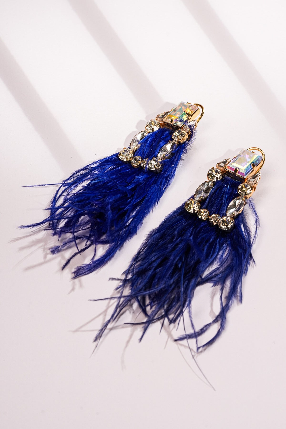 Blue Feather Crystal Long Earrings 