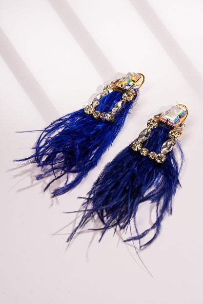 Blue Feather Crystal Long Earrings 
