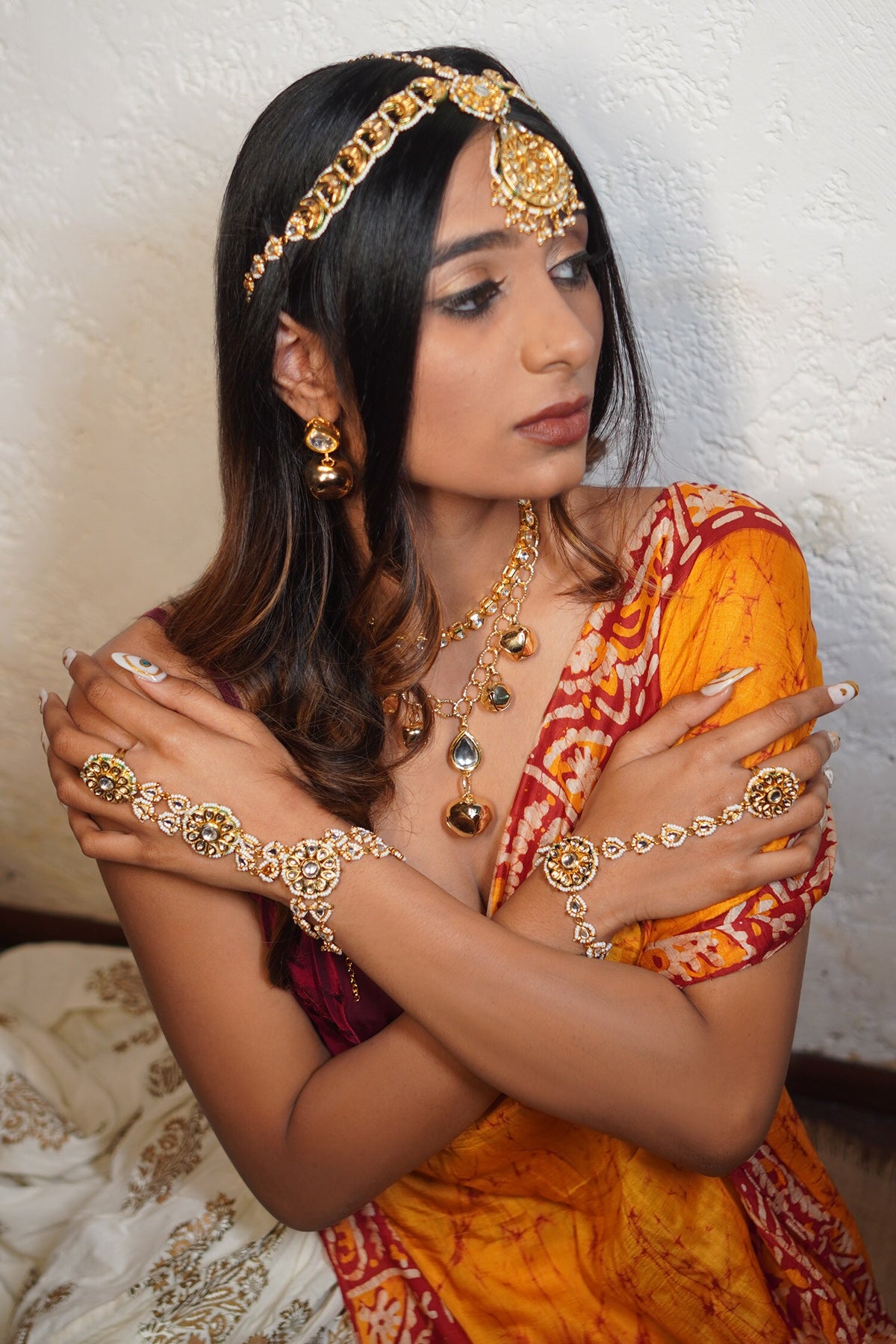 Gold Kundan Ghungroo Tear Drop Earrings 