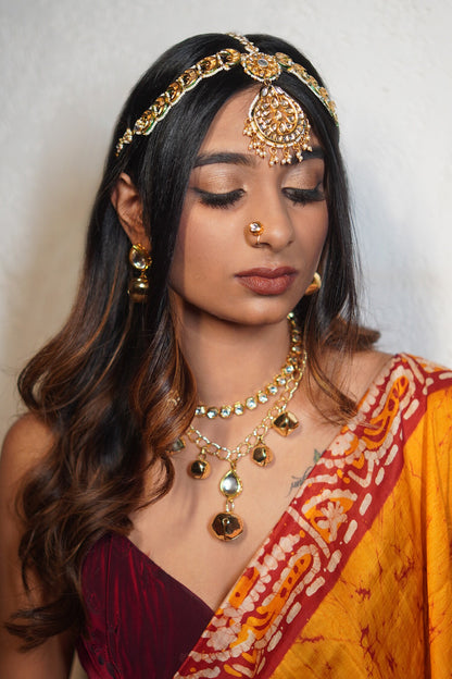 Gold Kundan Ghungroo Tear Drop Earrings 