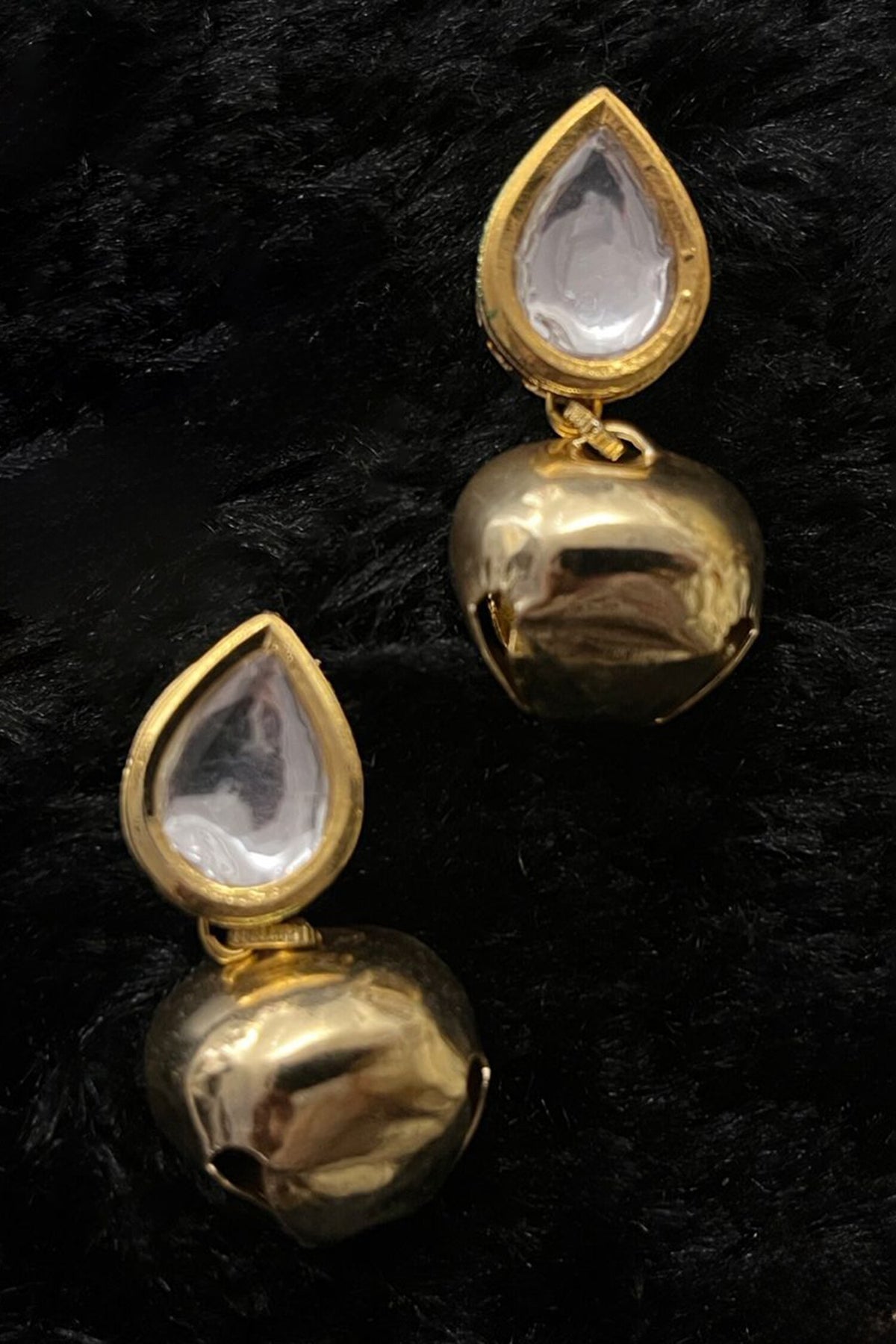 Gold Kundan Ghungroo Tear Drop Earrings 