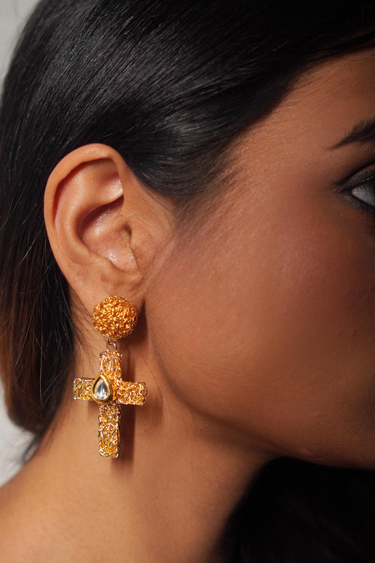 Kundan Cross Mesh Danglers 