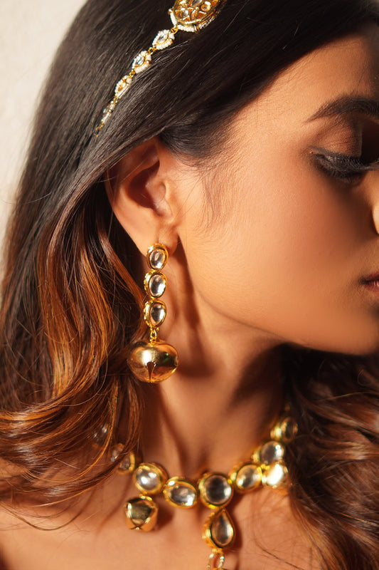Gold Kundan Ghungroo Earrings 