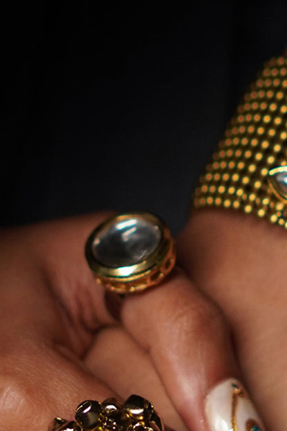 Gold Kundan Studded Ring 