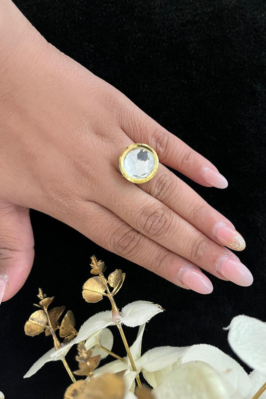 Gold Kundan Studded Ring 