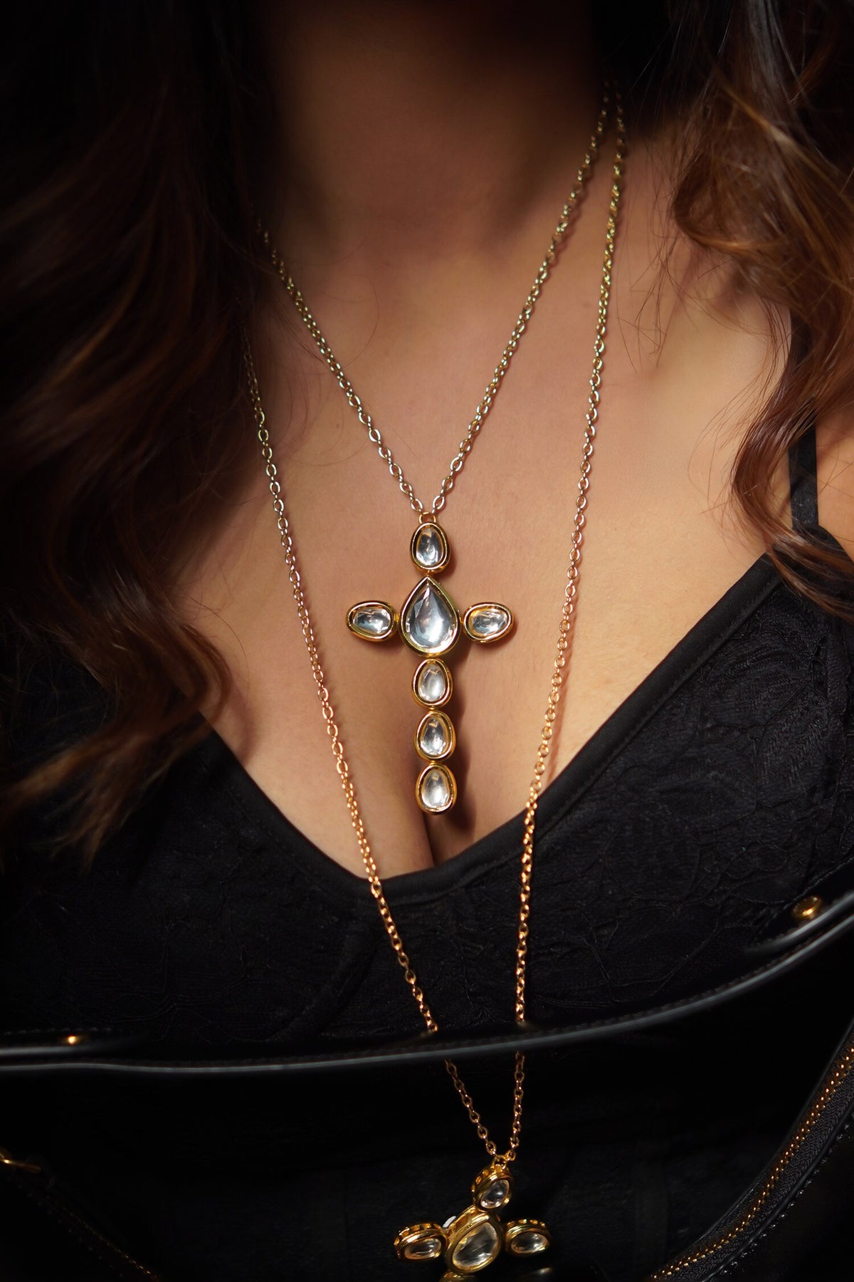 Kundan Cross Pendant Necklace 