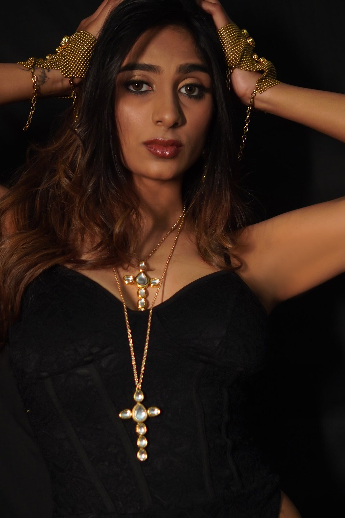 Kundan Cross Pendant Necklace 
