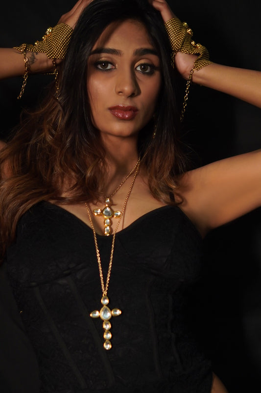 Kundan Cross Pendant Necklace 