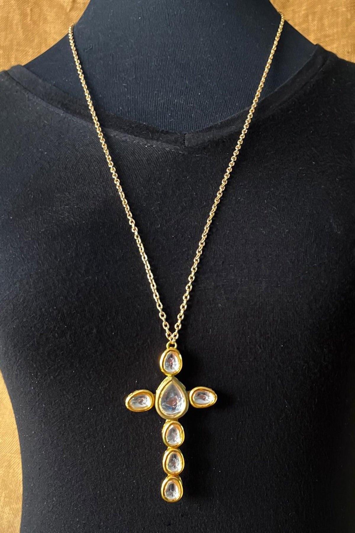 Kundan Cross Pendant Necklace 