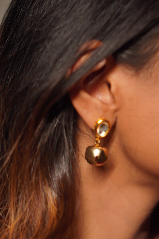 Gold Kundan Ghungroo Drop Earrings 