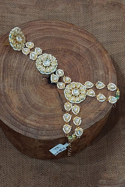 Gold Kundan Bead Embellished Haathpan 