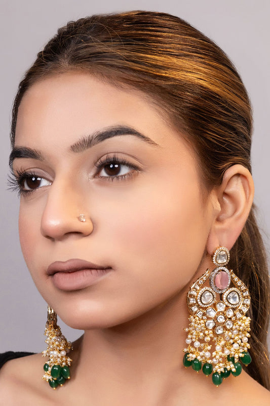 Gold Moissanite Pearl Tassel Earrings 