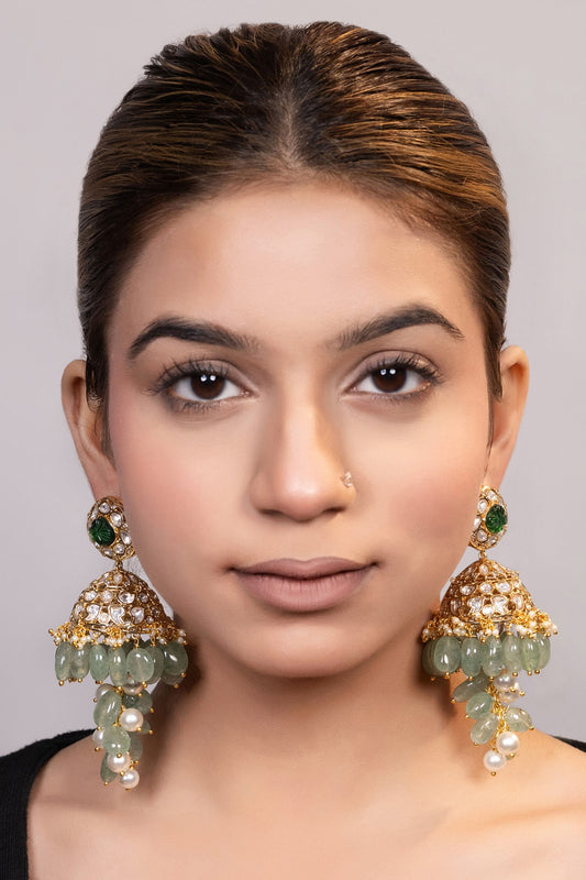 Gold Moissanite Bead Tassel Jhumkas 