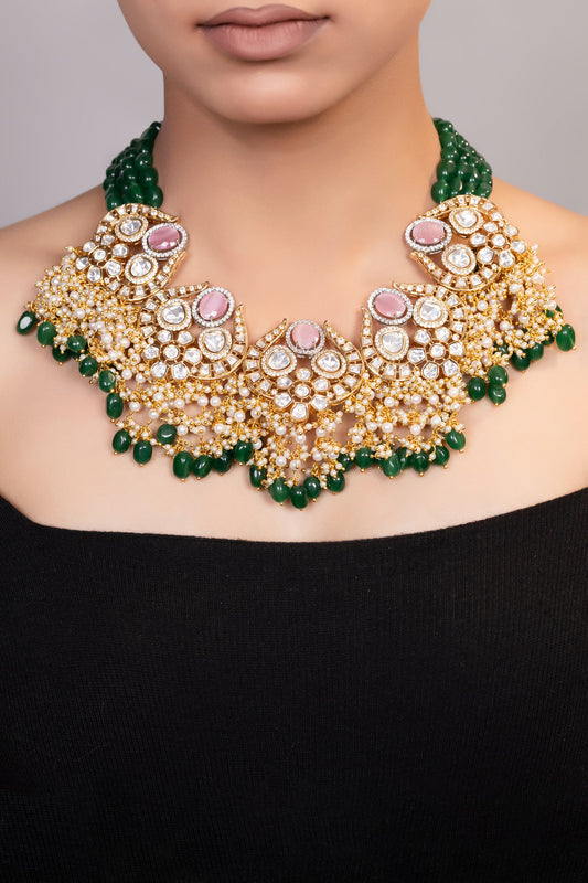 Floral Moissanite Bead Tassel Choker 