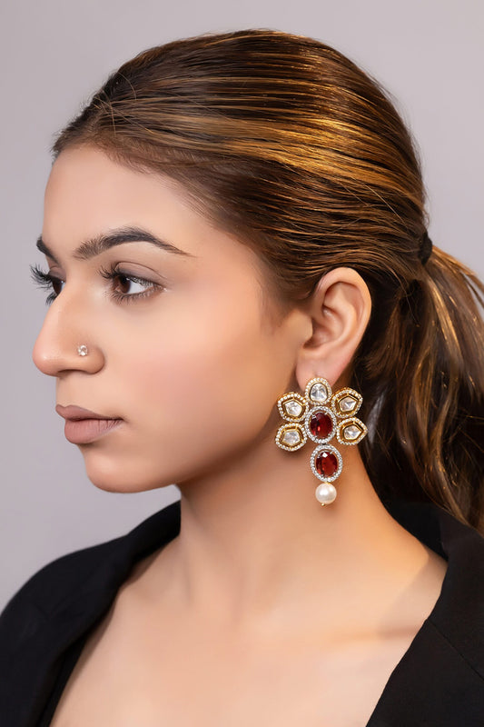 Gold Moissanite Floral Earrings 