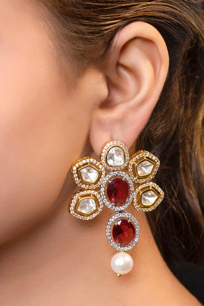 Gold Moissanite Floral Earrings 