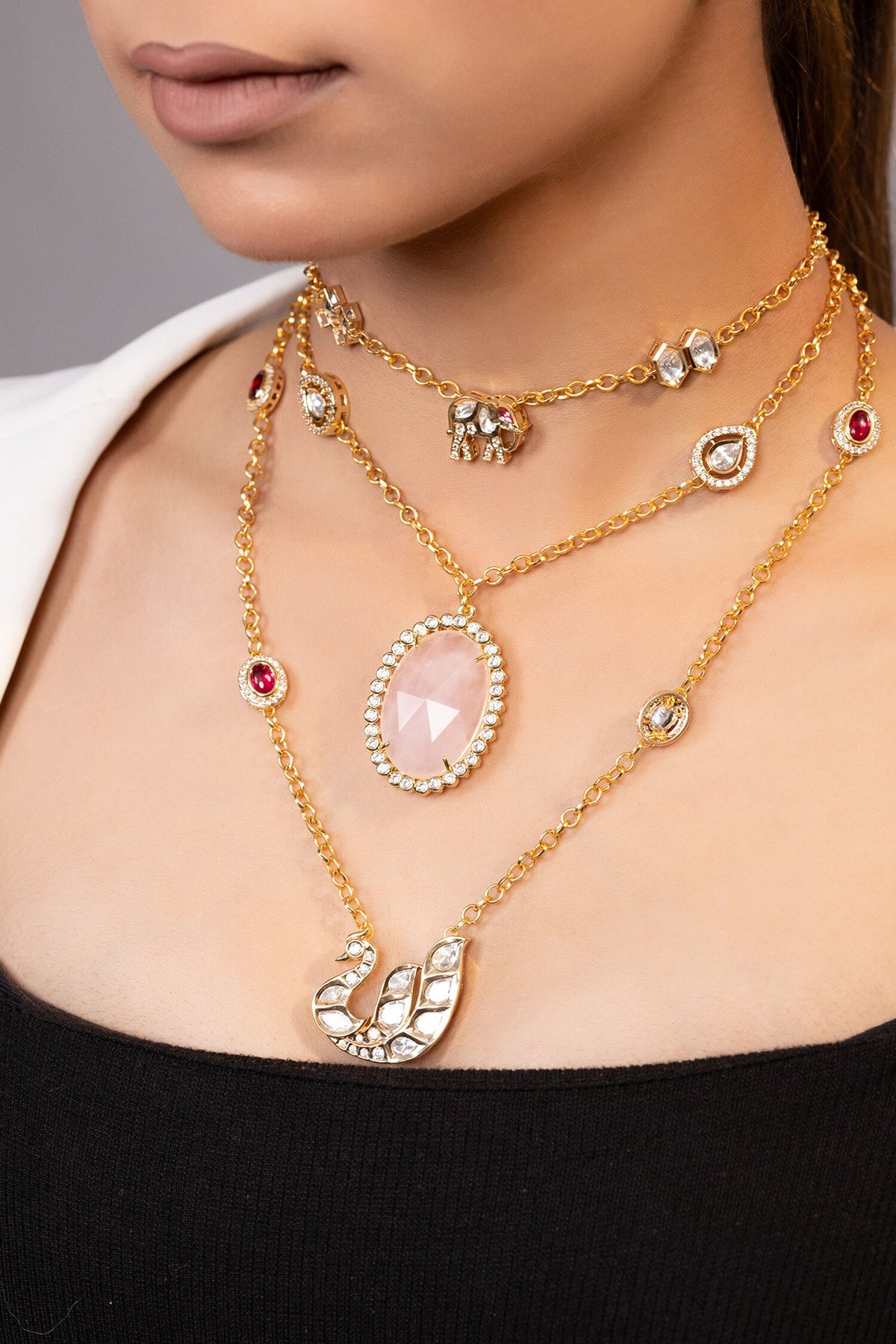 Moissanite Embellished Layered Necklace 